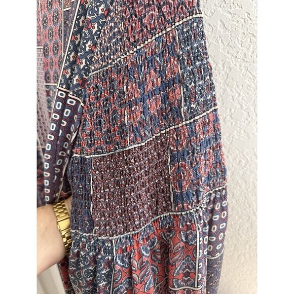 Cato Blue & Red Patchwork Balloon Sleeve‎ Lined Dress Womens Size 22/24W Boho - Picture 5 of 11